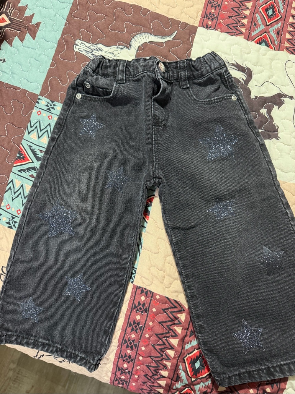Zara Black Jeans with Blue Glitter Stars — Kids